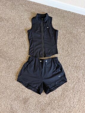 Women’s Athletic Zip Tank & Shorts Set - Black